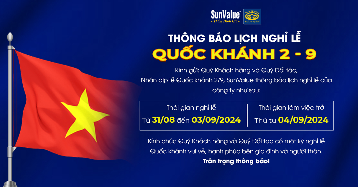 LỊCH NGHỈ LỄ QUỐC KHÁNH 2/9/2024 - THẨM ĐỊNH GIÁ HOÀNG QUÂN