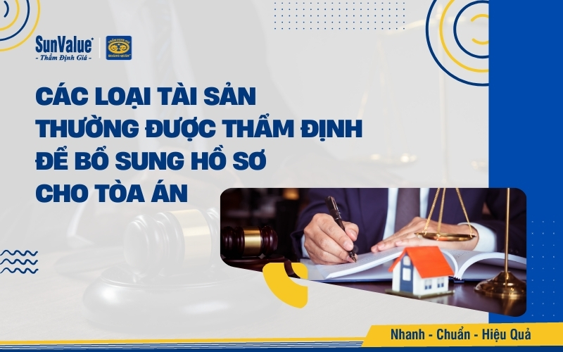 Có rất nhiều loại tài sản cần được thẩm định trong các vụ án, bao gồm bất động sản, ô tô, cổ phần, tài sản trí tuệ và nhiều loại tài sản khác.