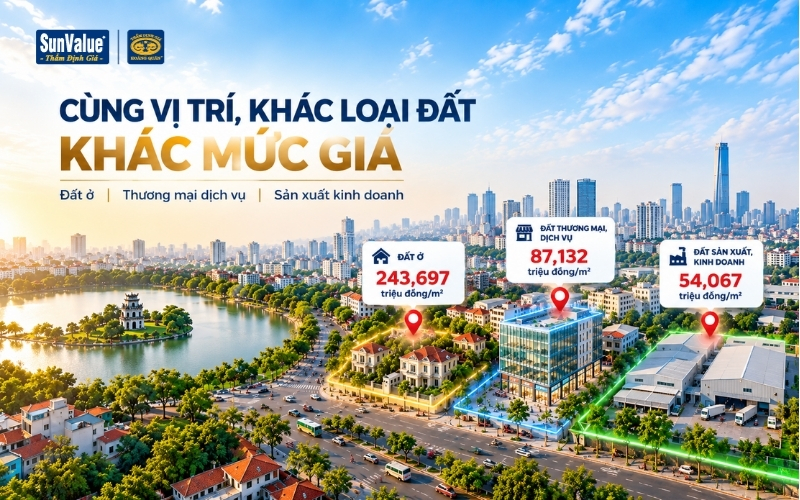 So sánh giá đất ở thương mại dịch vụ và sản xuất kinh doanh tại Hà Nội 2026