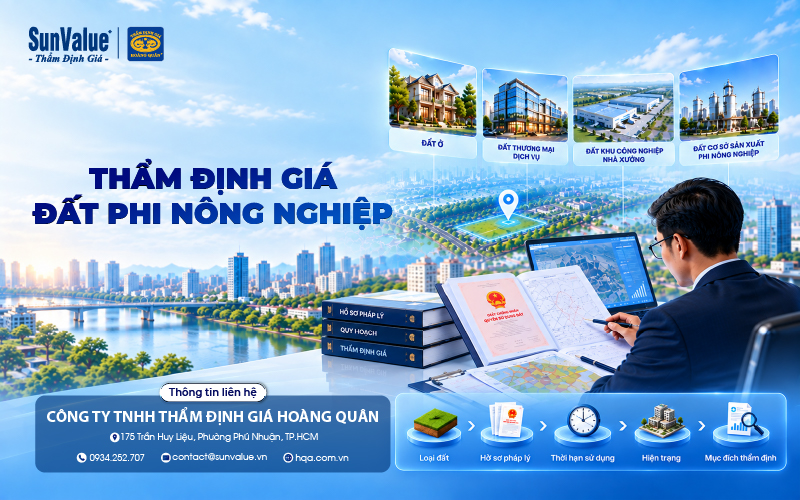 Thẩm định giá Hoàng Quân cung cấp dịch vụ thẩm định giá đất phi nông nghiệp phục vụ vay vốn, đầu tư và giao dịch