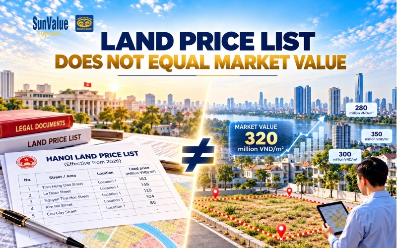 Difference between Hanoi land price list 2026 and market value of land use rights