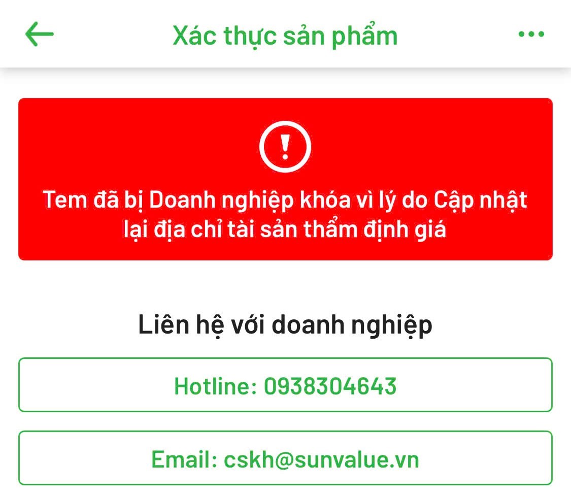 Trong trường hợp khi quét mã QR code Quý khách hàng nhận được thông báo “Tem đã bị khóa”